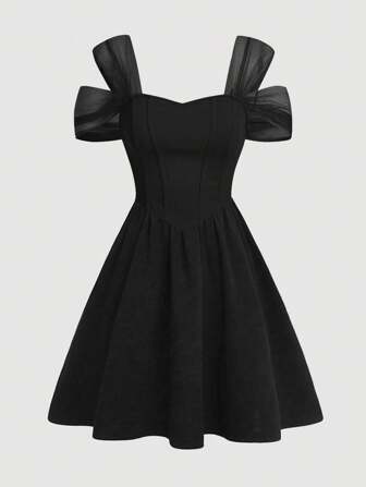 SHEIN Girlism 青少年女孩时尚优雅露肩连衣裙，适合派对、生日