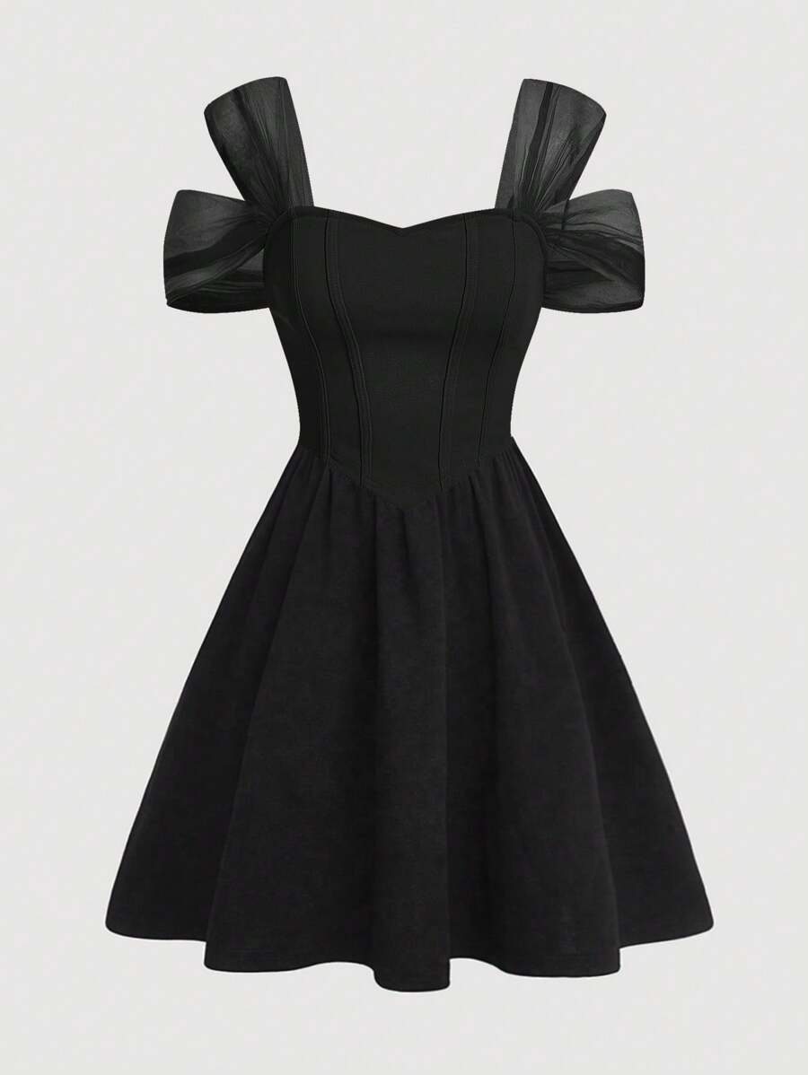 SHEIN Girlism 青少年女孩时尚优雅露肩连衣裙，适合派对、生日