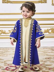 SHEIN 2pcs/Set Baby Girl Stand Collar Sleeveless Dress & Ruffled Sleeve Cardigan