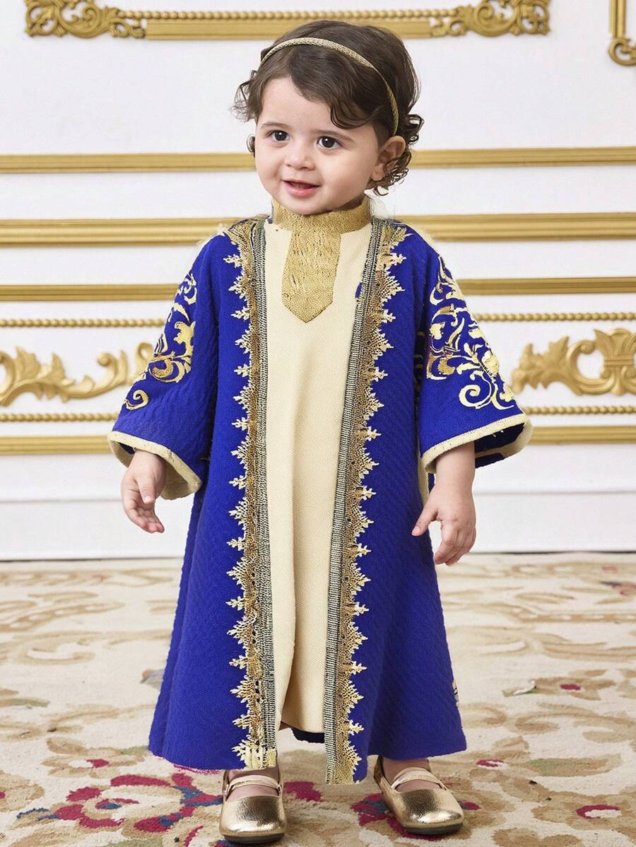 SHEIN 2pcs/Set Baby Girl Stand Collar Sleeveless Dress & Ruffled Sleeve Cardigan