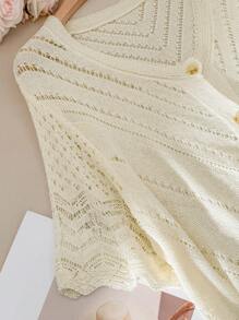 CosyJoli Plus Size Knit Button-Up Wavy Trim Casual Cardigan Sweater - Apricot - View 4