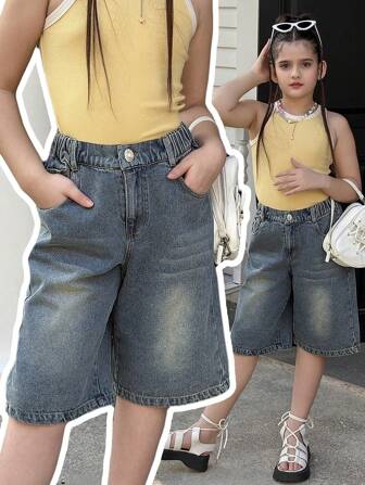 Fashionable Soft Washed Non-Stretch Casual Jeans For Girls, Thin Suitable For Summer Summer Holiday