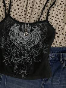 SHEIN Street Punk Heart & Star Design Casual Simple Tank Top For Teen Girls, Suitable For Summer - Multicolor - View 4