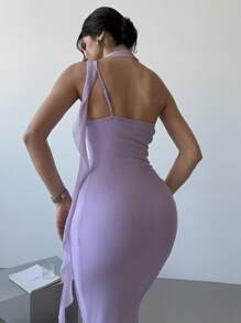 Firerie 情人节新款优雅浪漫约会紫色单肩系带水母长款飘逸裹身褶皱修身长裙