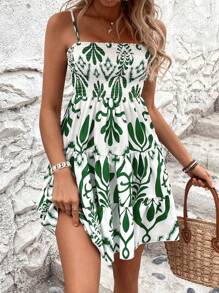 Breezaya 度假休闲花卉印花无袖连衣裙 - 綠色 - 查看 1