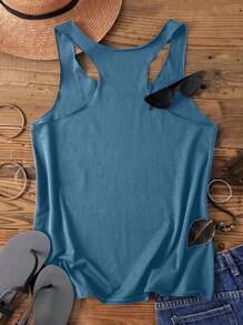 SHEIN LUNE 女士休闲莲花图案吊带背心，适合夏季休闲穿着 - 霧霾藍 - 查看 2