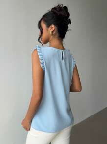 Chiquease Women Casual Solid Color Round Neck Cap Sleeve Bow Blouse, Spring/Summer