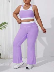 Easithlete 时尚女士大码健身跑步运动套装 - 紫色 - 查看 5