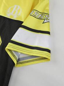 ROMWE MEN Prep Men's Sports Jersey Short Sleeve T-Shirt, Mesh Panel Design, Summer - Yellow - View 4