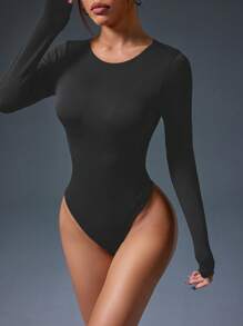 Slayoga Damski jednokolorowy kombinezon z długim rękawem i odkrytymi plecami, z okrągłym dekoltem