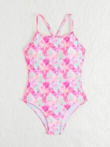 Tween Girl Random Tie-Dye Print One-Piece Swimsuit - Multicolor - View 3