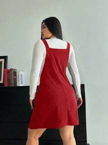 POPSWAY Plus Size Utility Pockets A-Line Pinafore Strap Dress