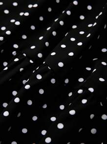 SHEIN Clasi Plus Size Polka Dot Print Short Sleeve Square Neck Simple Casual Dress - Black and White - View 4