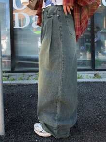 DAZY Women Vintage Washed Distressed Carrot Leg Jeans,Baggy Jeans - Dusty Blue - View 2