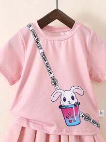 SHEIN 2 件套小女孩可爱休闲装，快乐童年主题 - 粉色 - 查看 9