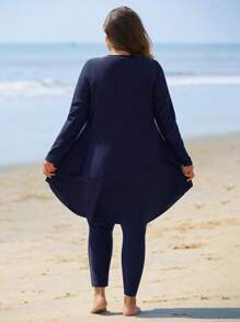 Swim Mulvari Plus Size Solid Color Split Style Burkini Set For Summer Beach Vacation