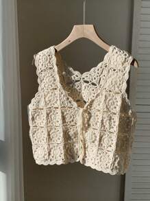 Comfortcana Women's Summer Boho Western Cowgirl Style Solid Color Simple Stylish Sweater Vest Summer For Women,Summer - Beige - View 6