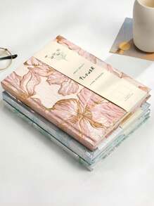 1pc Hardcover A5 Notebook With Embossed Cover, Creative Journal With Lily Theme, Perfect For Women Writing And Note Taking Office School Supplies Journal Book Diary Planne Stationery Supplies Wedding Pink Notebook