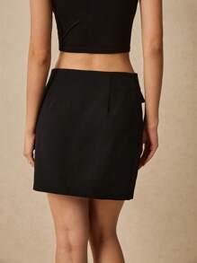 Poéselle Women's Elegant Metal Decor Wrap Slit Skirt For Work - Black - View 2