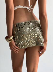 Aloruh 女士闪光亮片迷你紧身网眼低腰派对俱乐部裙子