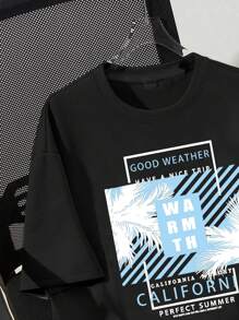 SHEIN Tween Boy Casual Short Sleeve Round Neck T-Shirt, Suitable For Summer