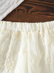 SHEIN Baby Girl Fashion Spring/Summer Sleeveless Top With Frame Embroidery And Wide-Leg Pants Set, Comfortable Fabric, High-End Fashion, Versatile For Casual Wear And Home - Beige - View 6