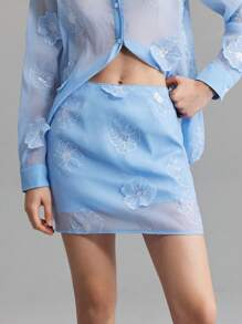 Ontre 2025 New Arrivals Vacation Style Light Blue 3D Flower Women's Skirt, All-Match Fashionable & Versatile Coordinating