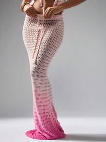 MISSGUIDED 钩针针织两件套Ombre Beach Cover Up节日服装夏季裁剪上衣Maxi裙子搭配套装Boho Resort Wear - 粉色 - 查看 5