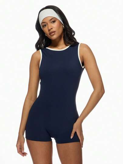 MISSGUIDED Contrast Binding Deep Scoop Back Sleeveless Short Unitard ...