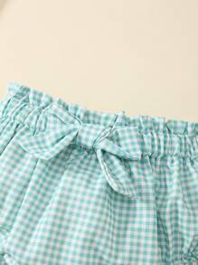 Souflis Souflis 3 件套女婴粉色复古格子短裤套装，带蝴蝶结装饰，春夏时尚 - 彩色 - 查看 7