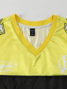 ROMWE MEN Prep Men's Sports Jersey Short Sleeve T-Shirt, Mesh Panel Design, Summer - Yellow - View 3