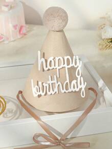 SHEIN 1pc 17.5*12Cm Thick Felt Material Large Pompom Party Hat, Happy Birthday Letter Printed Party Hat, Birthday Headdress Hairpin, Birthday Gift, Birthday Decoration, Nine Colors Available