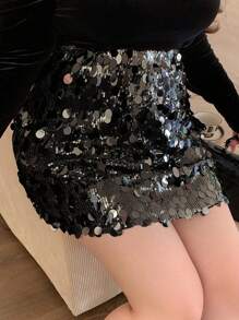 Dazy Plus Plus Size Glitter Party Wrap Mini Skirt, All Season Prom New Years - Black - View 6