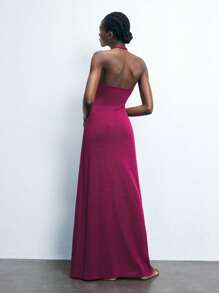 Maija 优雅紫色镂空金属装饰针织长裙，性感度假时尚，适合夏季、圣帕特里克节、春假、复活节