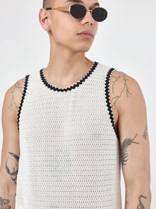 SUMWON Setelan Tank Top Rajut Bertekstur Premium untuk Musim Panas, Pakaian Olahraga Santai, Dua Potong Tanpa Lengan untuk Latihan Basket, Setelan Jala dengan Trim Kontras, Pakaian Olahraga Urban Modern - Krem - View 6