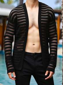 Genlund Cárdigan para hombre de talla grande, de estilo simple, casual y diario - Negro - Ver 1