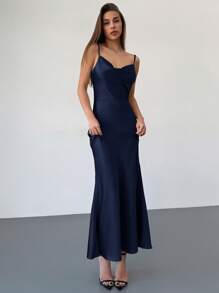 Aloruh Vestido elegante de mujer con escote drapeado, decoración floral 3D y espalda descubierta