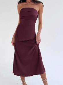 Aloruh Women's Ruched Bust 2 In 1 Cinched Waist A-Line Elegant Dress - Purple - View 4