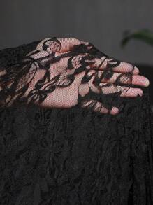 Slaydiva 大码女式浪漫优雅女士蕾丝修身连体裤、网眼裙和裙裤，大码 2 件/套 - 黑色 - 查看 6