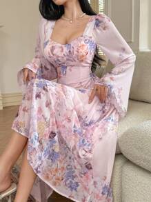 DAZY Women's V-Neck Ditsy Floral Ruffle Sleeve Mid-Length Dress, Spring,Fall Dress Long Sleeve Dress Vacation Outfits Women Easter Boho - Multicolor - View 1
