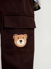 SHEIN 男童松紧腰带棕熊印花工装裤 - 彩色 - 查看 5