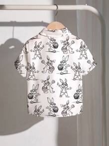 SHEIN Leap Crew 年轻男孩休闲宽松舒适日常短袖衬衫，适合春夏季 - 白色 - 查看 2