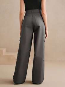 Anewsta 2025 Gray Zip Pocket Loose Relaxed Wide Leg Washed Utility Pants - Grey - View 4
