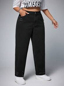 SHEIN EZwear Plus Size Women's Non-Stretch Fashionable Distressed Skinny Jeans