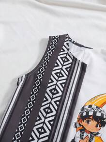 Set de 3 piezas para niño con camiseta con temática de festival, chaleco estampado con tótem y pantalones. Interesante y con significado cultural, que muestra características tradicionales de festivales. Este conjunto de 3 piezas es adecuado para celebraciones de festivales, reuniones familiares, eventos festivos o uso diario, mostrando la vitalidad y personalidad de los niños. - Gris - Ver 8