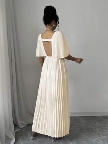 Elenzga Elegant Butterfly Sleeve V-Neck Hollow Back A-Line Long Dress, Suitable For Party, New Year, Valentine's Day