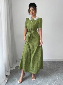 Modelyn 女士短袖简约时尚连衣裙，适合夏季 - 綠色 - 查看 4