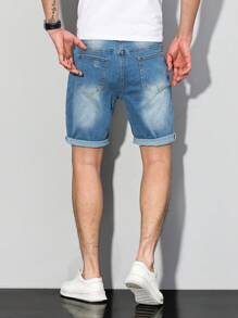 Manfinity Homme 大码男式休闲洗水破洞牛仔短裤 - 淺色水洗藍 - 查看 2