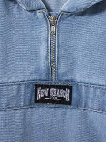 DENIMLY Baby BOY CASUAL PREPPY OUTDOORSY SPORTY COOL MAX COTTON DENIM HOODIE TOP & CARGO DENIM SHORTS DENIM Two Pieces OUTFIT, With Zip Closure And Patch Detail,. - Light Wash - View 3