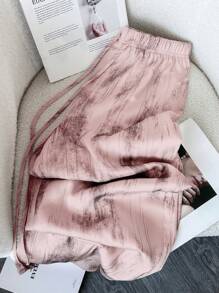 SHEIN Clasi Ink Painting Print Silky Satin Jogger Pants Fall Cloth For Women - Pink - View 2